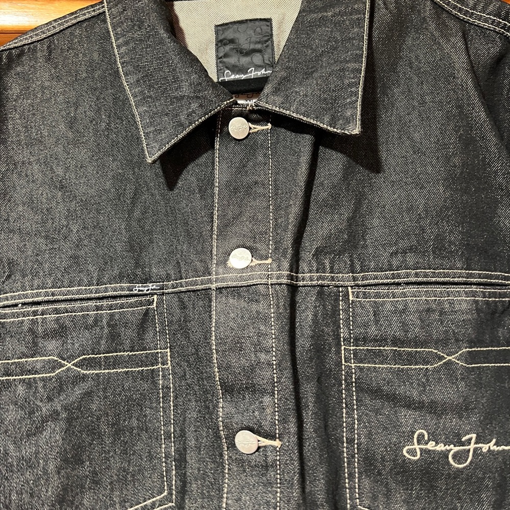 Sean John  Vintage Charcoal Denim Jacket Trucker 90s Baggy Logo Size XXL - Picture 7 of 7